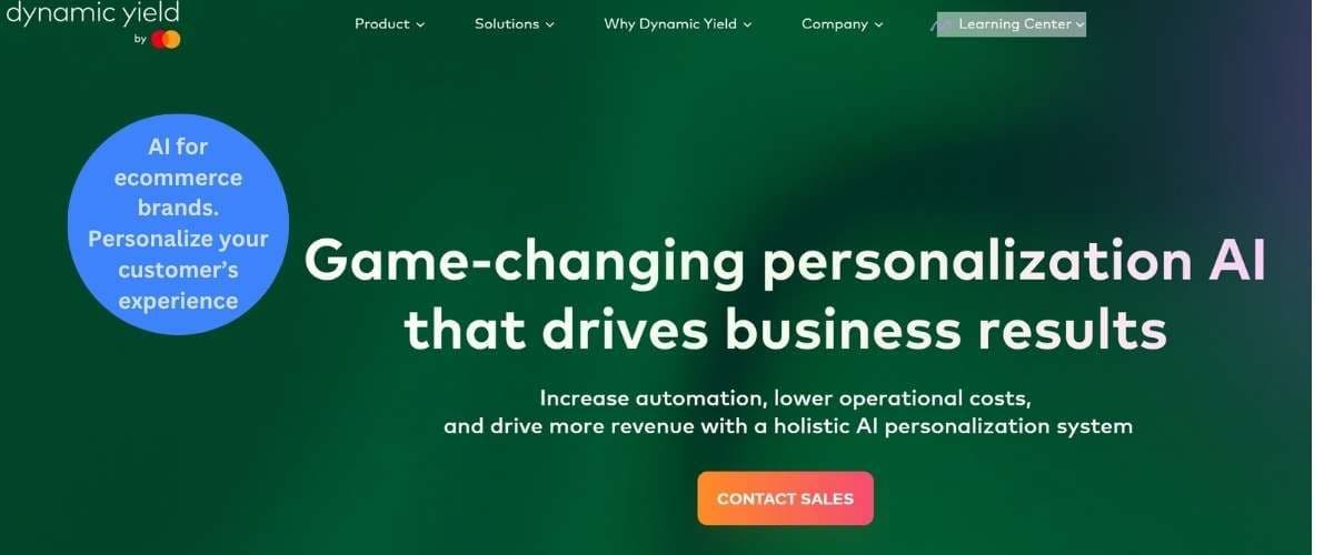 Dynamic Yield Experience OS interface highlighting AI-powered hyper-personalization, product recommendations, and automated A/B testing to drive business results.