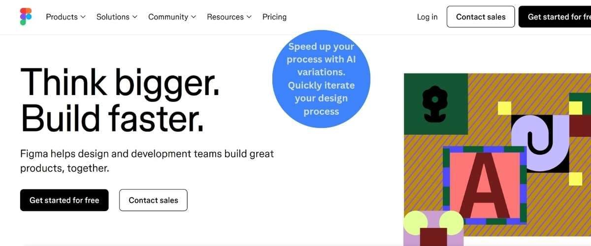 Figma design platform interface highlighting AI-powered tools to speed up the design process and iterate on creative variations quickly.